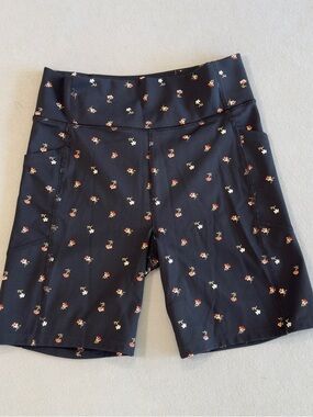 MWL by Madewell Black Floral High-Rise Bike Shorts with Side Pockets